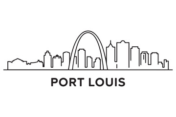 Obraz premium Port Louis Line Art skyline silhouette. Black Port Louis city design. with white background