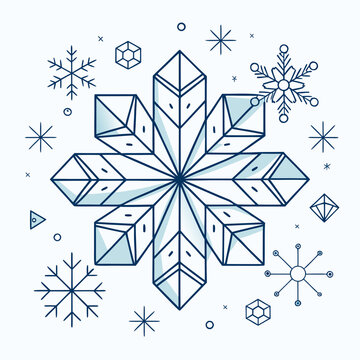 Geometric Snowflake Line Art Vector Set | Minimal Winter Abstract Outline Designs