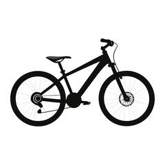 Obraz premium A clean, black silhouette of a mountain bicycle is depicted against a white background, showcasing its frame, wheels, and components.