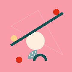 Geometric Balance, Geometric Balance on Pink &mdash; Minimal Abstract Composition with Bar and Circles, svg