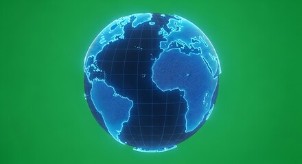 Digital Earth Hologram Spinning on Green Screen Background.