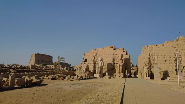 Karnak Temple is dedicated to the temple complex of Ancient Egypt in honor of the god Amun-Ra, his wife Mut and son Khons. Thebes, Karnak, Luxor, Egypt.
