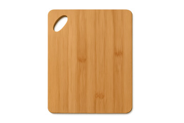 Fototapeta premium Bamboo cutting board with handle cutout, kitchen chopping surface for food preparation, brown wooden texture