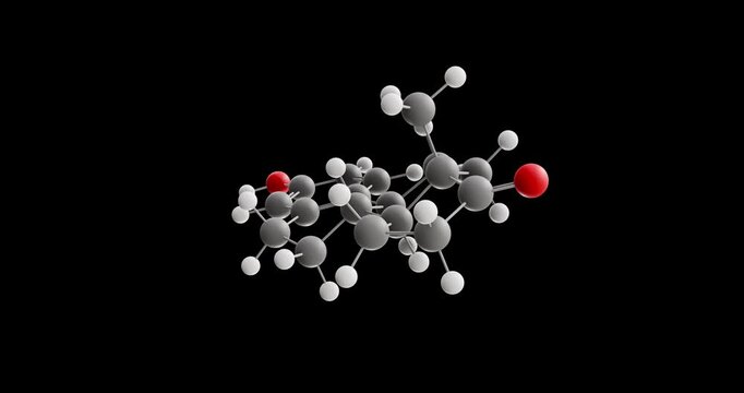 Estrone molecule, rotating 3D model of steroid, looped video on a black background
