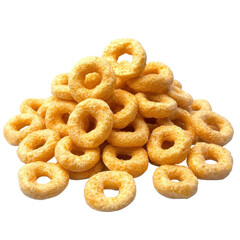Pile of cheerios cereal corn rings isolated on transparent background