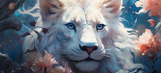 A white lion , a small creature made of glass that is sitting in the palm of your hand,generative AI