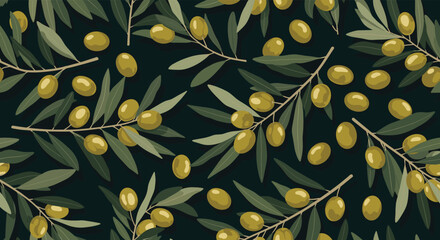 Olive branch pattern on dark background fresh and natural.