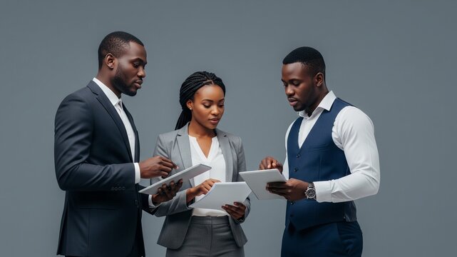 Diverse Business Team Reviewing Data on Tablets, African American Professionals Collaborating - Powered by Adobe