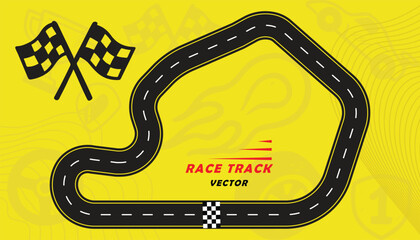 Obraz premium Creative vector illusion of race track isolated on yellow background. Speed race track design with creative icons.