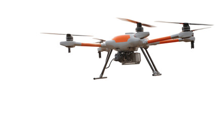 Modern drone with orange accents isolated on transparent background