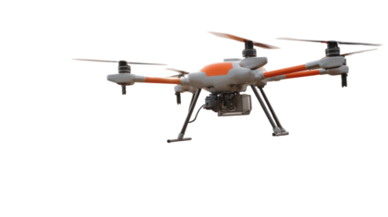 Modern drone with orange accents isolated on transparent background