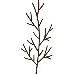 Isolated Minimalist Brown Tree Branch Silhouette with Many Small Twigs and Branches Against a Clean White Background