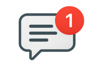 Chat notification bubble with new message counter showing missed communication alert on transparent background