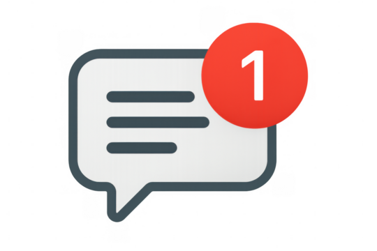 Chat notification bubble with new message counter showing missed communication alert on transparent background