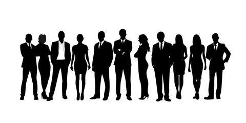 Business men and women, standing business people. Group of isolated vector silhouettes .vector icon

