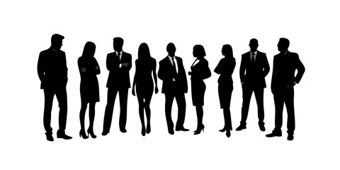 Business men and women, standing business people. Group of isolated vector silhouettes .vector icon


