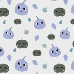 Fototapeta premium Seamless pattern of colorful pumpkins.Halloween vector seamless pattern,Seamless pattern for autumn season with pumpkin. Childish background for fabric, wrapping paper, textile, wallpaper and apparel.