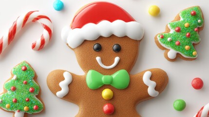 Naklejka premium Festive Gingerbread Man Cookie and Christmas Treats: A Holiday Celebration Still Life