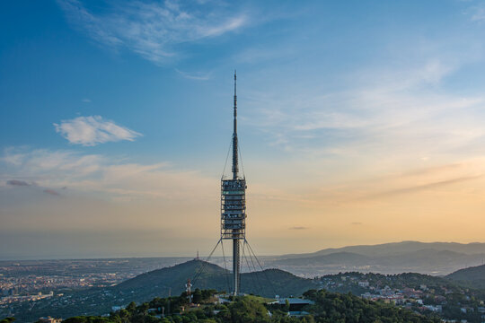 Telecommunications Tower Overlooking Barcelona at Sunset