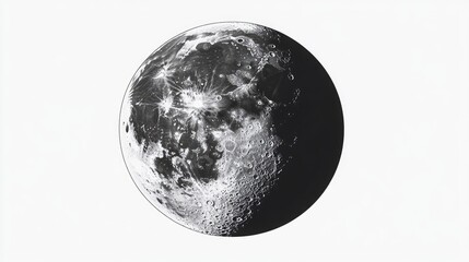 Naklejka premium Detailed Black and White Illustration of the Moon's Surface Features
