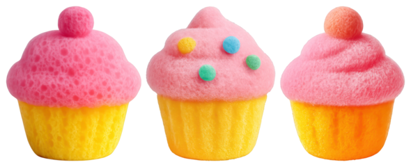 PNG Colorful playful cupcake sponges, element set on transparent background
