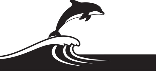 Fototapeta premium Minimalist Dolphin Jumping Over Wave – High Contrast Marine Life Vector Icon