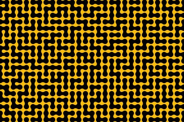 Abstract black and yellow seamless pattern with geometric shape background with maze, labyrinth. Design for wallpaper, print, textile, banner, fabric, template, decorative, ornament, scrapbook, print