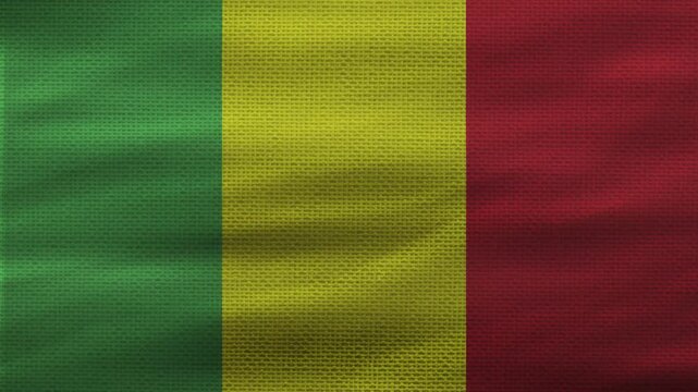 Mali National Flag Waving in Wind, Realistic Fabric Texture Animation Loop, 4K Malian Tricolor