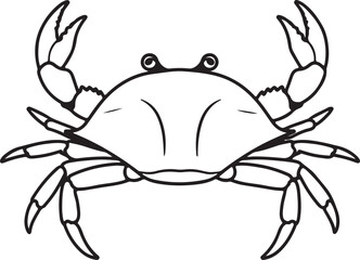 Black and White Stylized Crab Line Drawing – Marine Animal Vector for Education, Nature, and Coloring Use