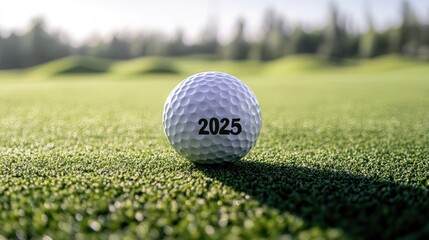 Golf Ball on Green Grass with the Year 2025 for Future Events