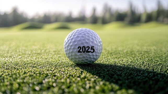 Golf Ball on Green Grass with the Year 2025 for Future Events