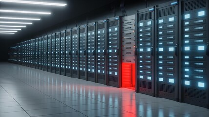 Algorithm bias concept with server room reflecting potential inequalities and errors