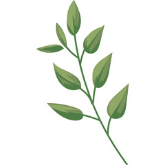 Pixel Art Green Leafy Branch With Detailed Leaves and Transparent Background Vector Illustration