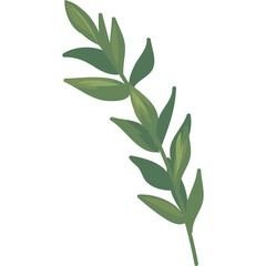 Pixel Art Green Leafy Branch with Vibrant Green Hues on a Transparent Background Simple Botanical Element