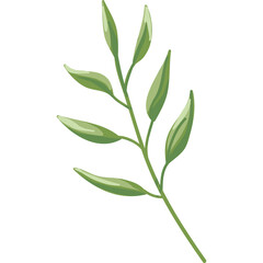 Pixel Art Green Leafy Branch With Transparent Background And A Simple Botanical Design