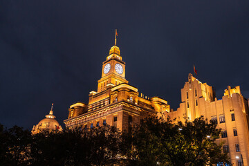 The night view of the Bund, a landmark in Shanghai, China,