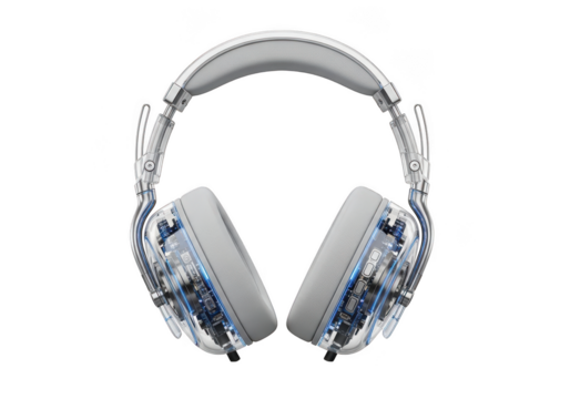 White gaming headset for listening to music isolated on transparent background