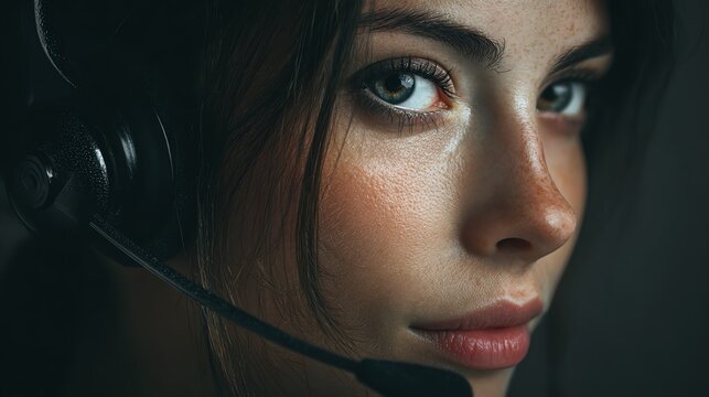 Portrait of call center agent using headset, high resolution, ultra detailed, realistic lighting, 8k, professional photography quality