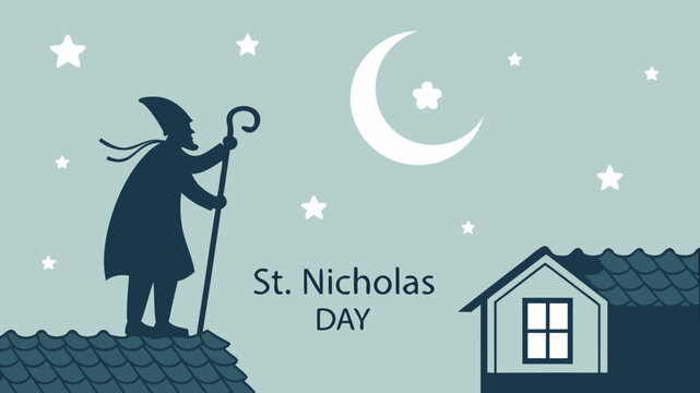 Saint Nicholas silhouette on the rooftop on Saint Nicholas Day 