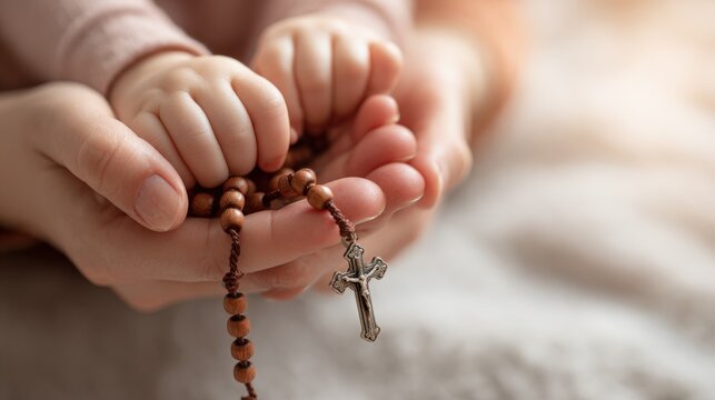Mother and Child Praying with Rosary Beads: A Symbol of Faith, Love, and Protection
