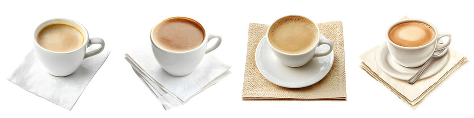 Fototapeta premium Coffee napkins – Paper napkins often used in cafes to accompany a cup of coffee. Isolated on Clear White Background Highly Detailed 
