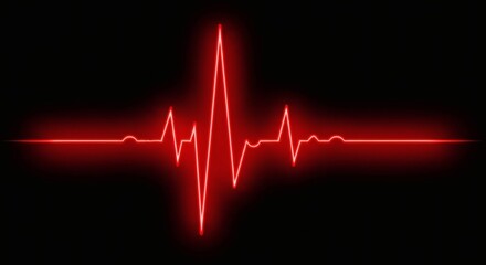 Red heartbeat pulse trace on black background medical concept art