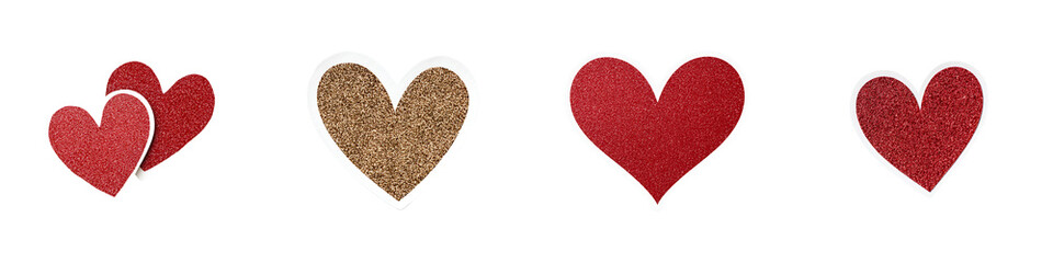 Red Heart Shape Collage: Festive Valentine's Day Decorations on White