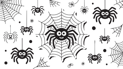 Cute spiders and webs pattern isolated on white background a playful halloween design with cartoon spiders hanging from webs and scattered around