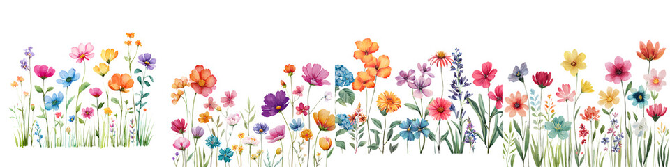 Watercolor Floral Border: Wildflower Meadow Illustration
