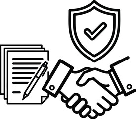 Obraz premium Vector art of handshake with shield and document