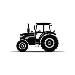 Black silhouette of a modern tractor with large wheels and cab white vehicle