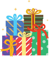 illustration of a gift box with ribbons. Birthday, Christmas greeting cards, Happy holiday concept.