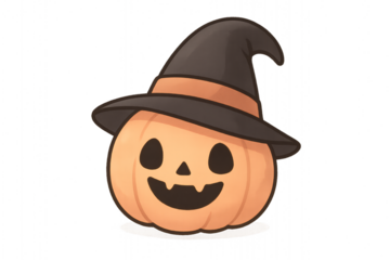 Halloween pumpkin wearing a witch hat