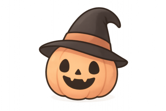 Halloween pumpkin wearing a witch hat